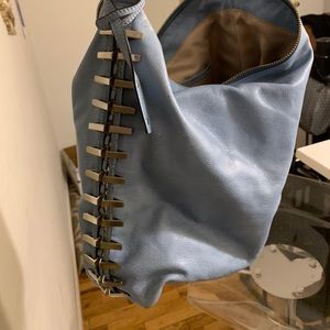 Leather studded blue bag